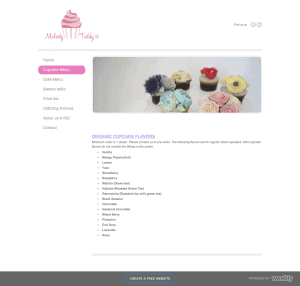 Melody & Teddy Cupcake Flavors Menu Page