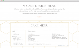 M Cake Design Cake Menu