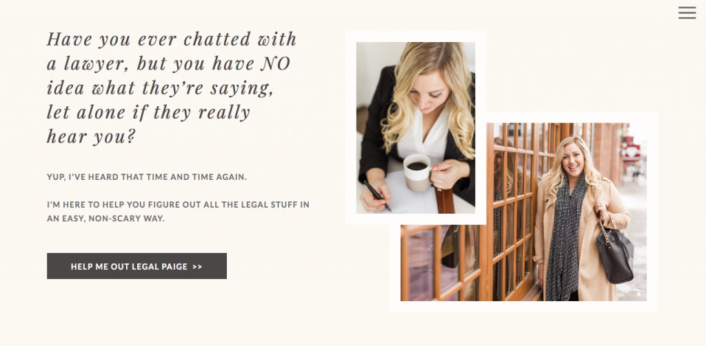 Screenshot of brand photos used on The Legal Paige website