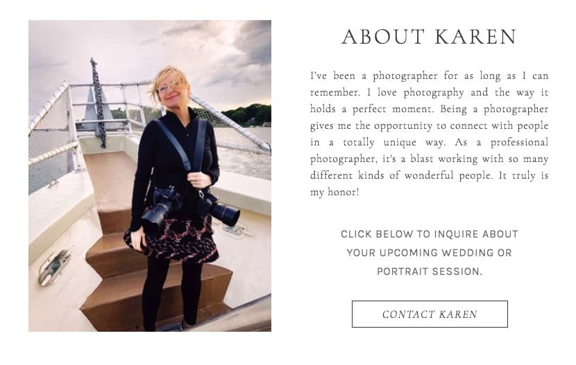 Example of About page copy from Karen Lewis Photography website