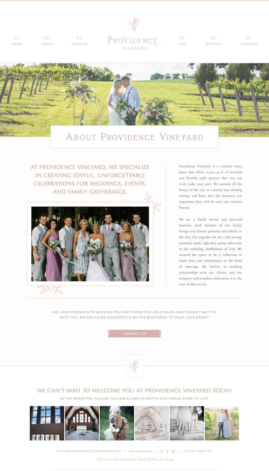 Screen shot of Providence Vineyard Website About Page