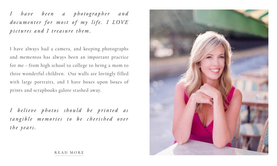 Screenshot of Cari Long Photography's bio from her website About page